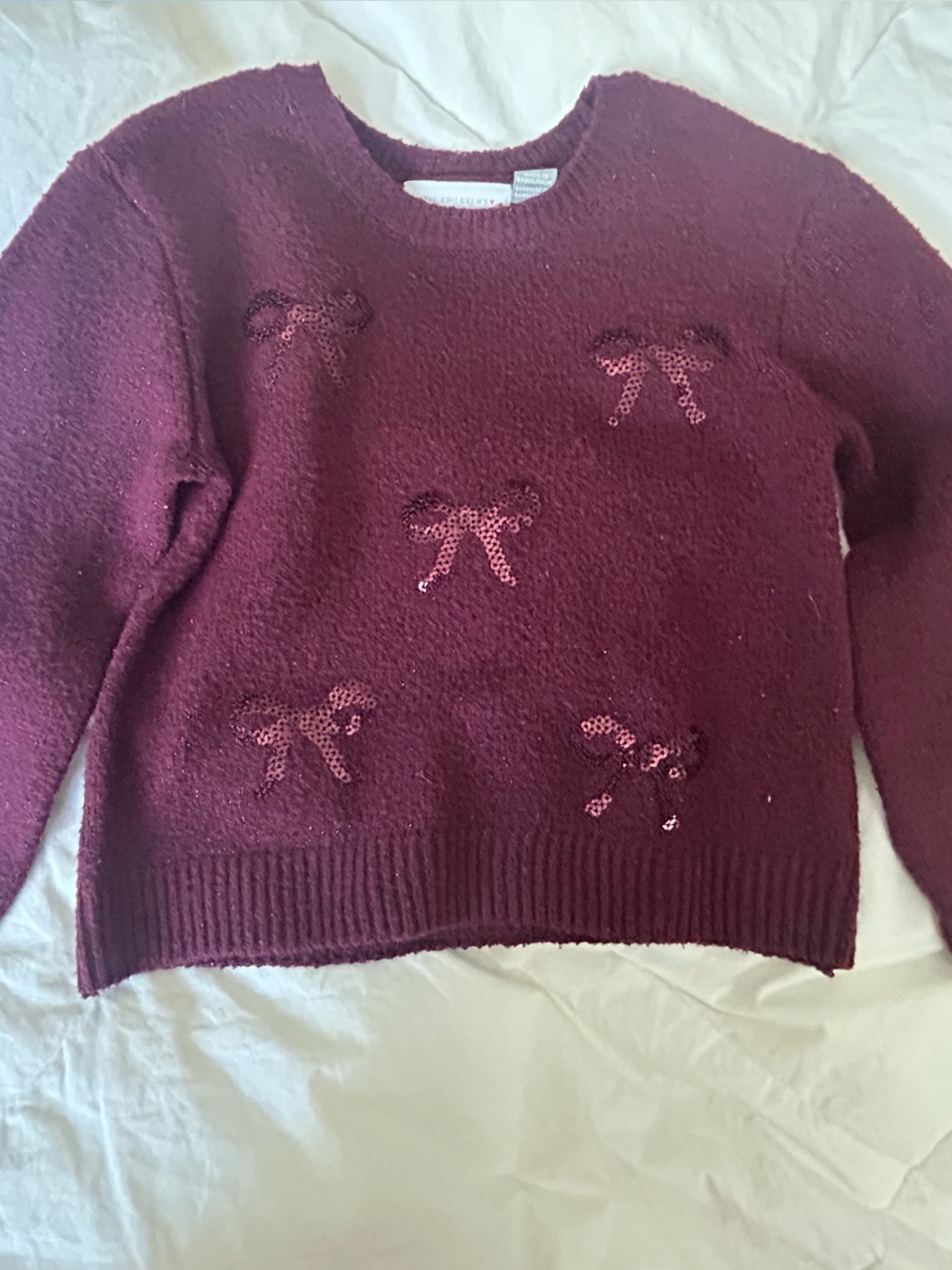 The Children's Place Wine Sequin Bow Off-Shoulder Sweater